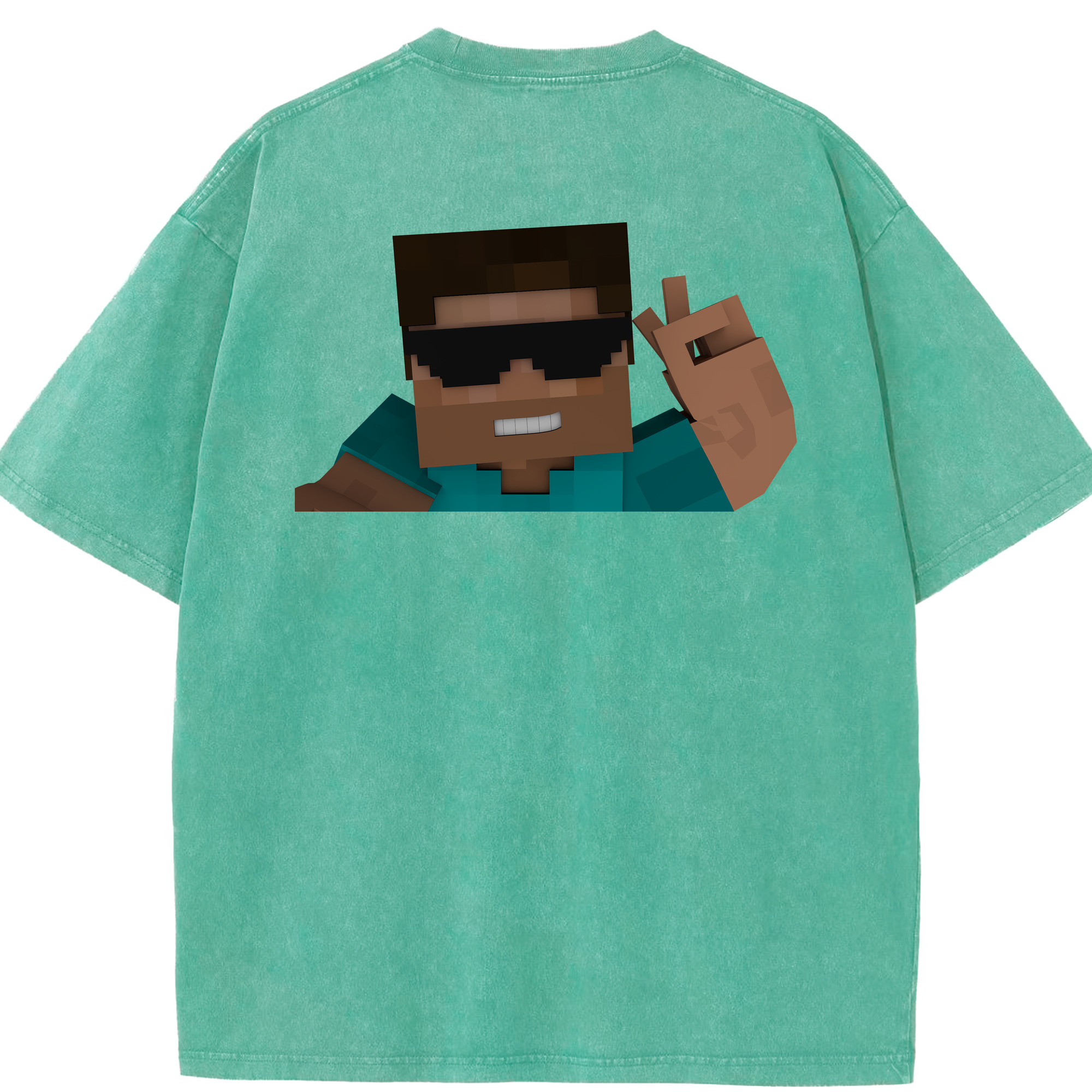 （画像用） マインクラフト ブロックの世界 Minecraft MC Block world 綿100% ヴィンテージ風 半袖Tシャツ（背面プリント）